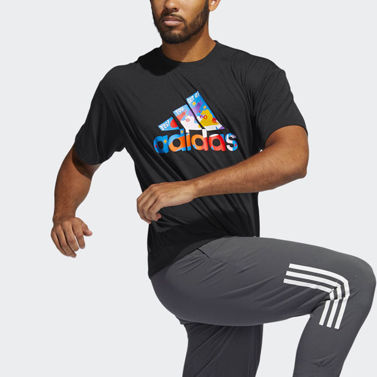 adidas originals Cartoon Contrasting Colors Logo Sports Short Sleeve Black GN9144