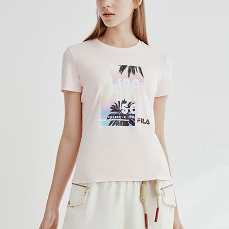 (WMNS) FILA Alphabet Pattern Printing Sports Minimalistic Short Sleeve Pink F11W028148F-PK