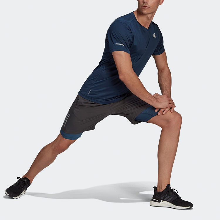 adidas Logo Running Sports Short Sleeve Navy Blue GN2168