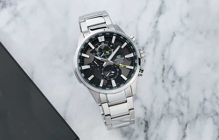 CASIO Quartz Waterproof EDIFICE Stainless Steel Strap Sapphire Crystal Solar Powered Mens Silver Analog EFR-303D-1AVUPR