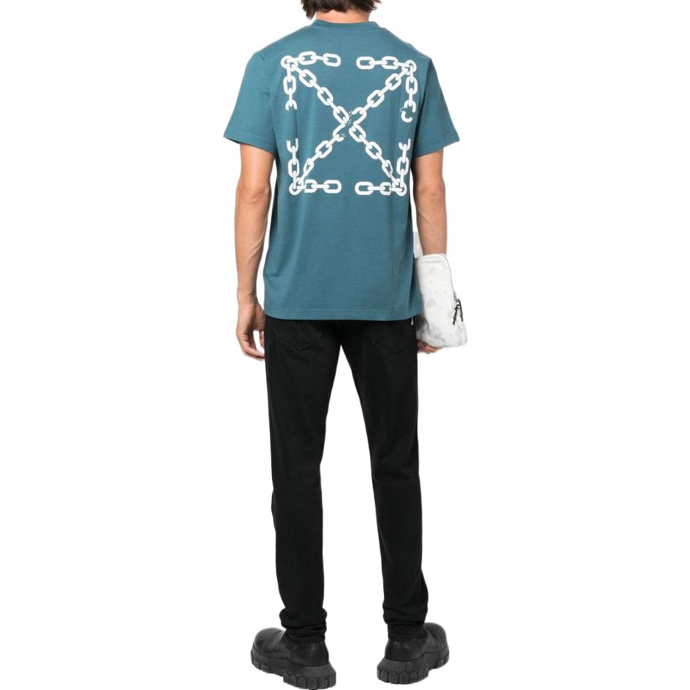 Men's Off-White SS22 Solid Color Arrow Logo Printing Short Sleeve Version Blue T-Shirt OMAA027F22JER01155015501
