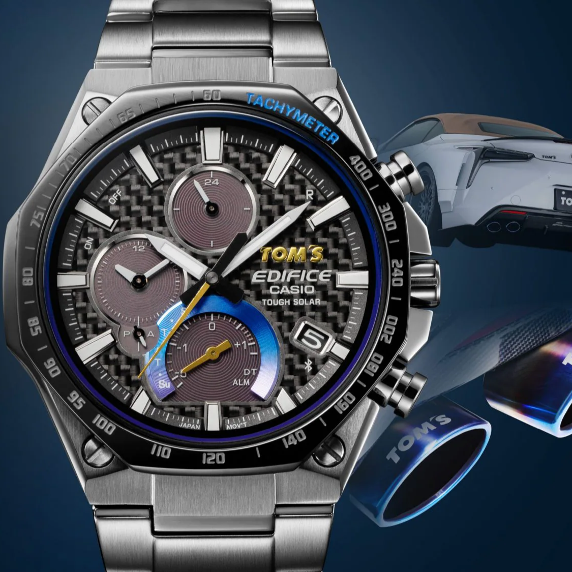 Men's CASIO EDIFICE Series quartz Automatic Calendar Stainless Steel Strap Mens Black Analog EQB-1100TMS-1AJR