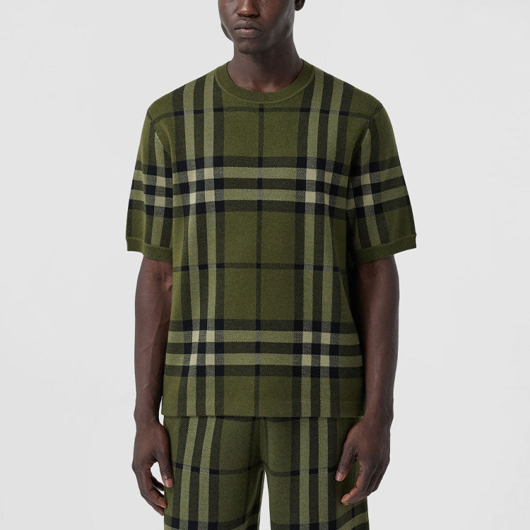 Men's Burberry Plaid Jacquard Short Sleeve Green 80412831