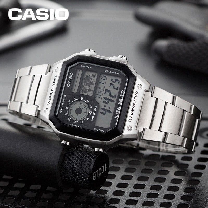 CASIO Male YOUTH Japan / South Korea Fashion Waterproof Mens Silver Digital AE-1200WHD-7A