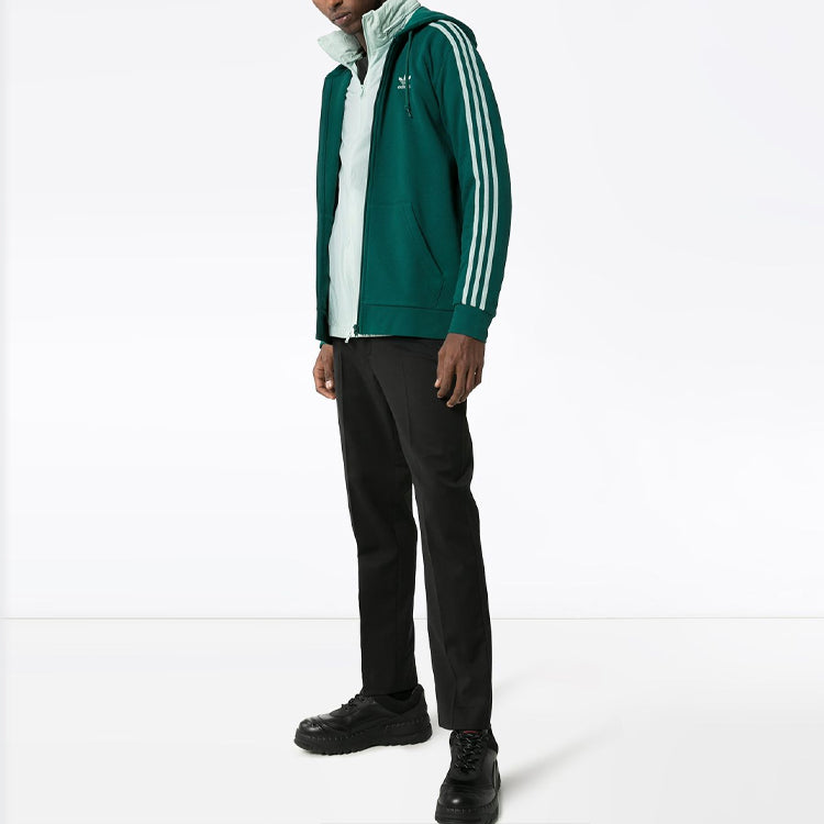 adidas originals Solid Color Stripe Zipper Hooded Track Jacket Green EK0258