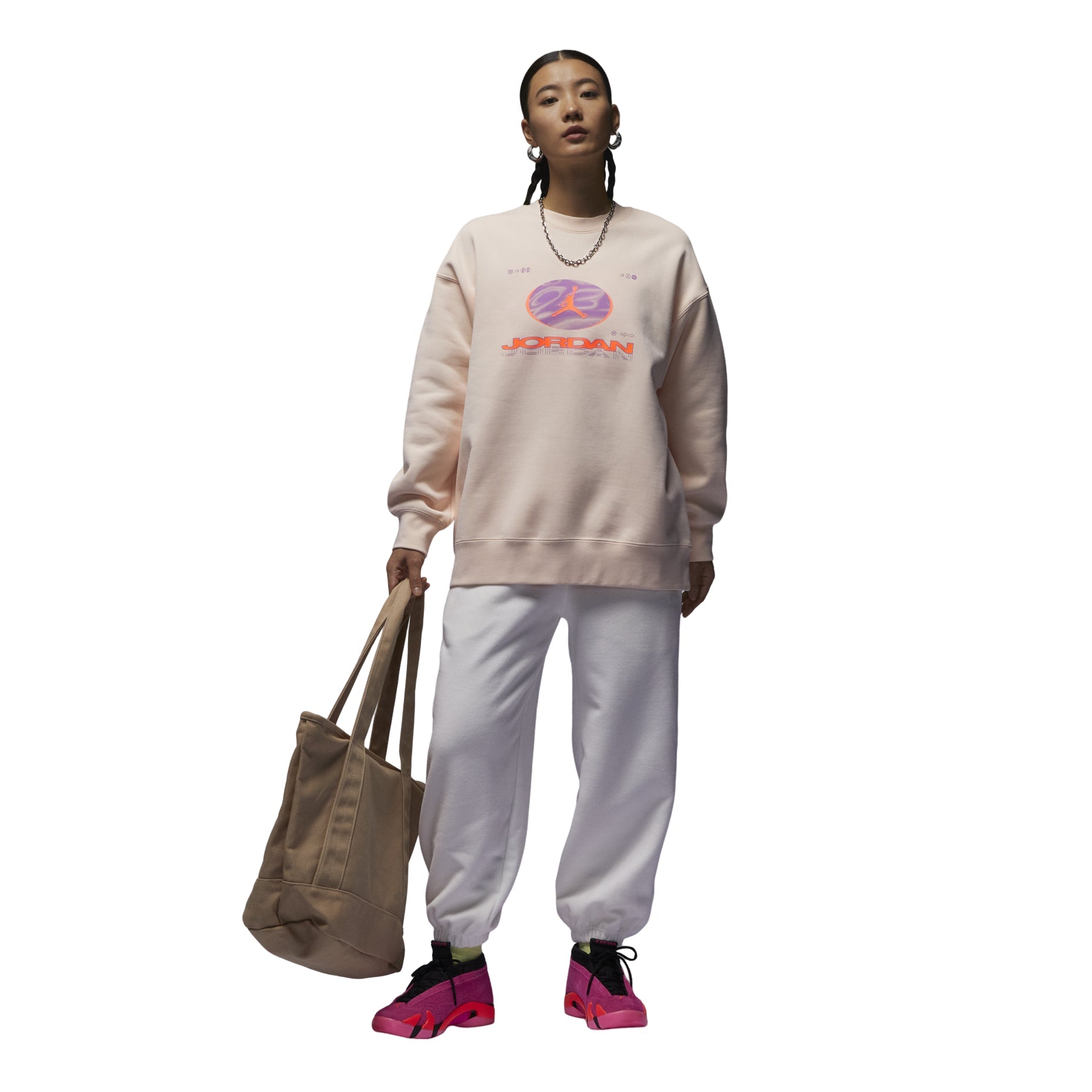 (WMNS) Air Jordan Fearless Fleece Sweatshirt Asia Sizing 'Orange Pink' FV4021-823