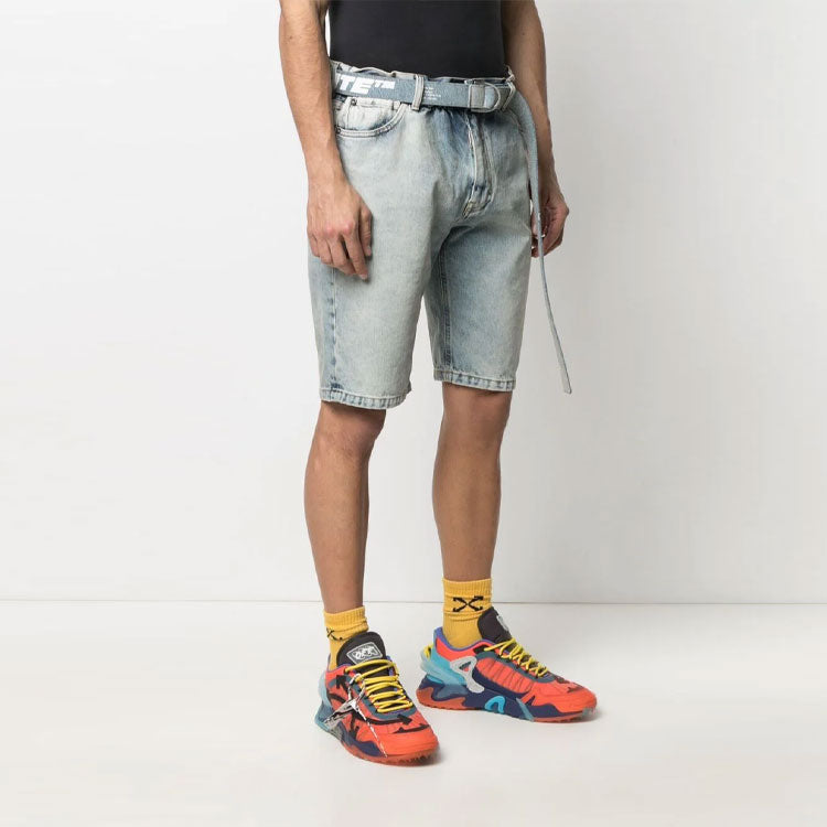 Off-White SS21 Belt Logo Printing Denim Shorts Version Blue OMYC005S21DEN0024501