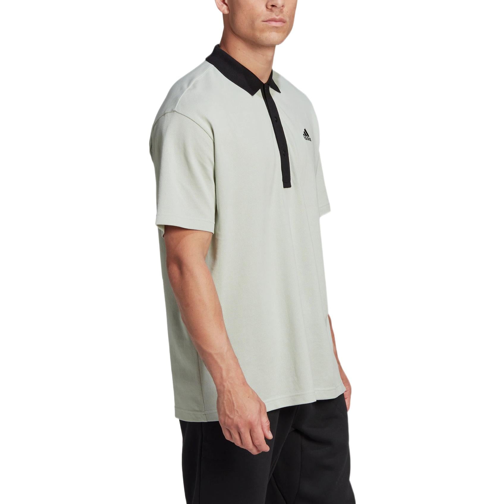 Men's adidas Solid Color Logo Printing Short Sleeve Green Polo Shirt HZ4173