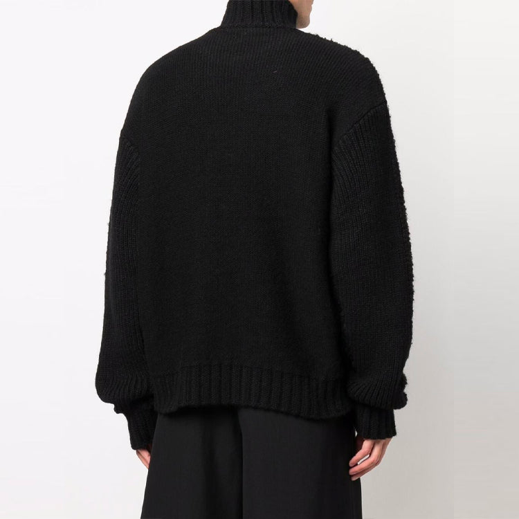 Men's Off-White FW21 Logo Pattern Solid Color High Collar Wool Sweater Loose Fit Black OMHA130F21KNI0011010