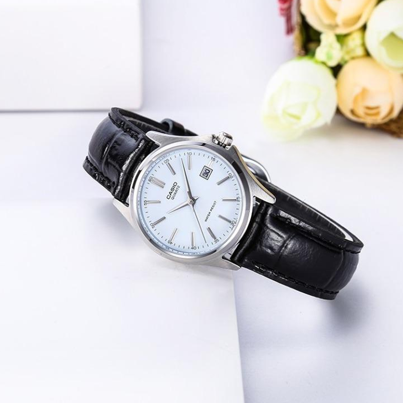 CASIO Leather Belt Waterproof /Black Quartz White Analog LTP-1183E-7A