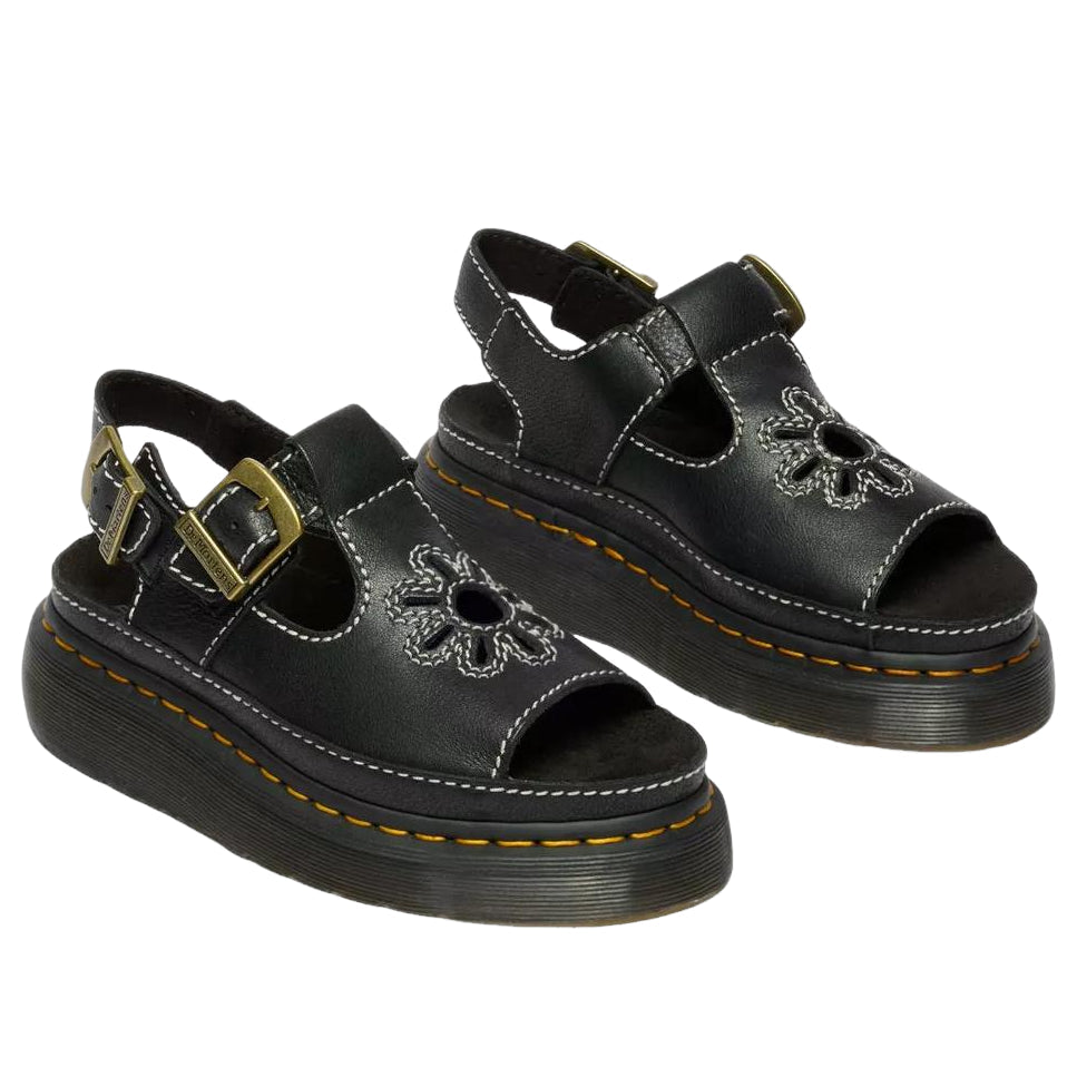 (WMNS) Dr. Martens Dunnet Flower Full Grain Leather Sandals 'Black' 40526001