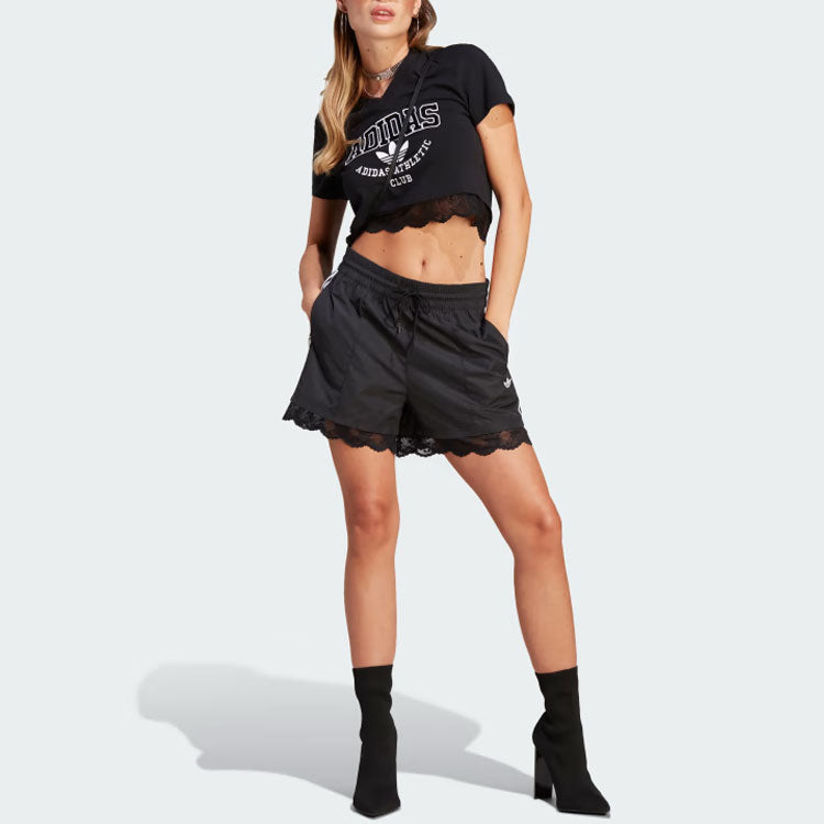 (WMNS) adidas Originals Cropped Lace Trim T-shirt 'Black' IL2417