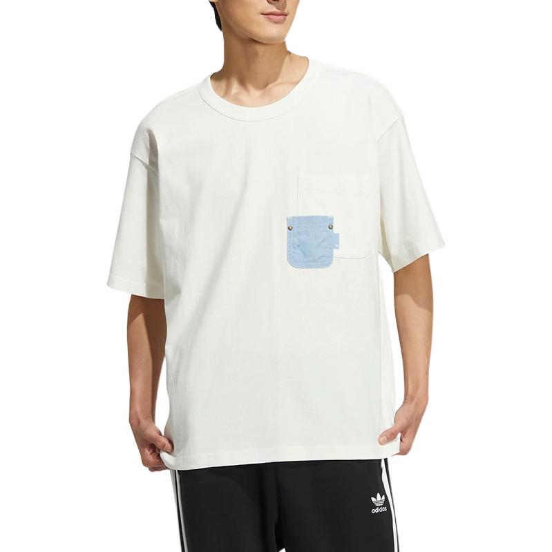 Men's adidas originals Colorblock Pocket Casual Round Neck Short Sleeve White T-Shirt HM7990