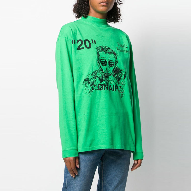 Off-White Logo Portrait Embroidered Long Sleeves Unisex Green OMAB032F191850184010