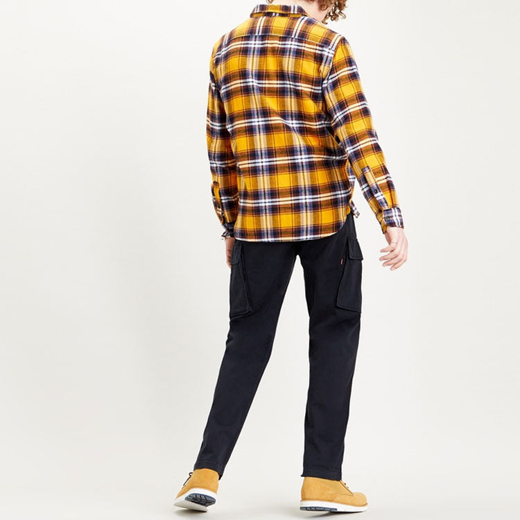 Men's Levis Series lapel Plaid Long Sleeves Shirt Yellow 19573-0124
