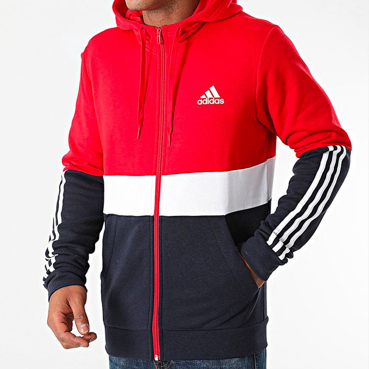 Men's adidas Contrasting Colors Logo Printing Zipper Hooded Jacket Colorblock H58979