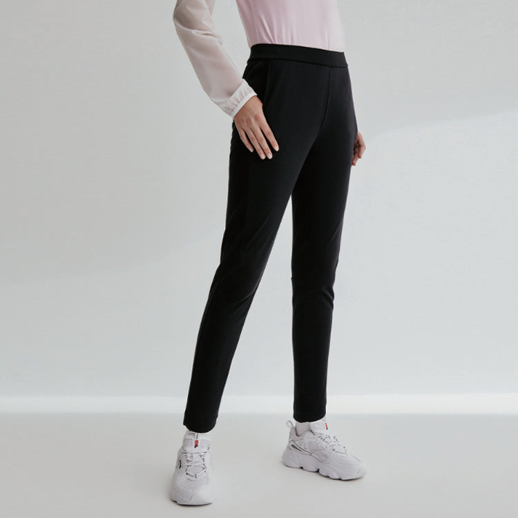 (WMNS) FILA Logo Straight Knitting Sports Trousers Black F11W028612F-BK