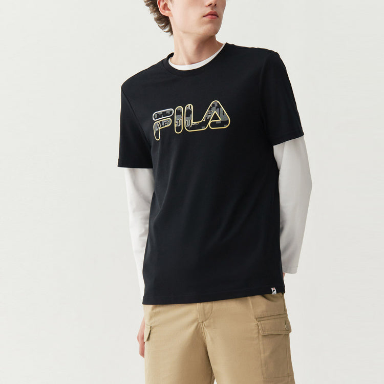 FILA Athleisure Casual Sports Colorblock Logo Round Neck Short Sleeve Black F11M118151F-BK