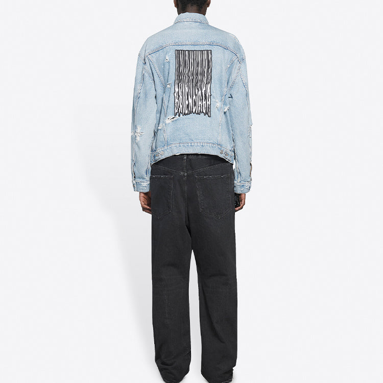 Balenciaga Unisex FW21 Logo Denim Jacket Blue 664329TBP488961