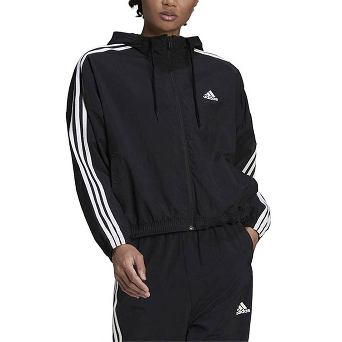 (WMNS) adidas Essentials Repeat Logo Loose-Fit Windbreaker 'Black White' HC9160