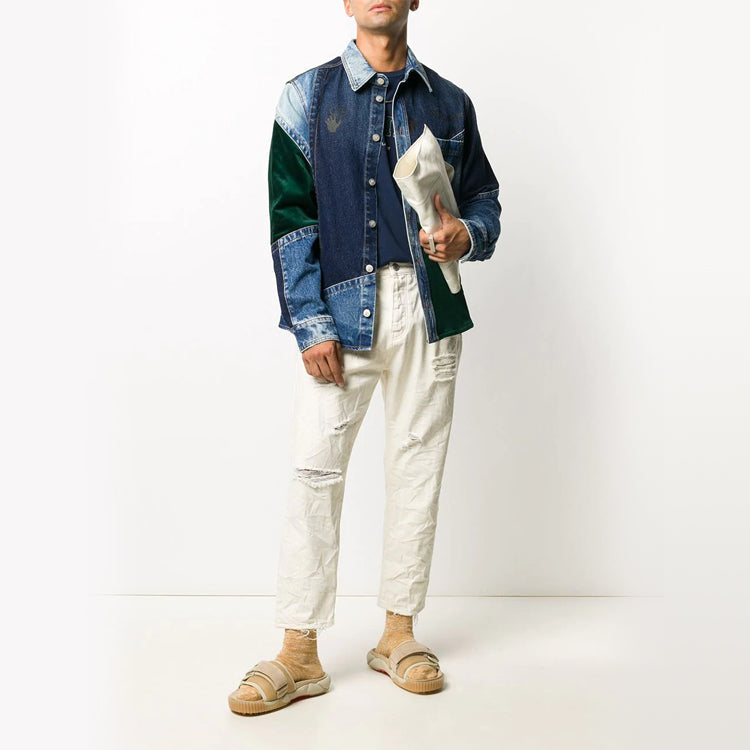 Off-White FW20 Patchwork Design Denim Jacket Men Blue OMYE059E20DEN0014557