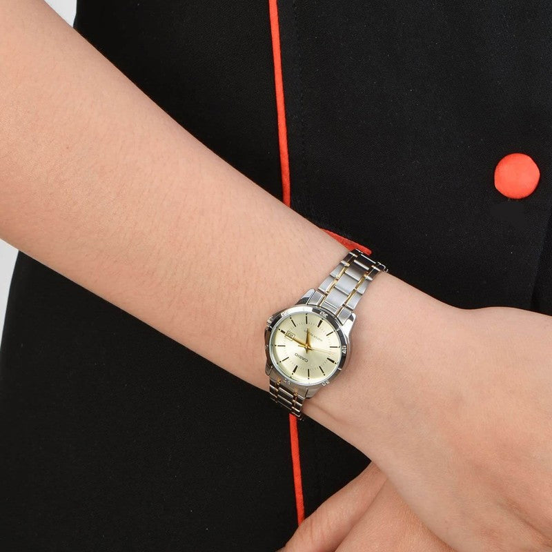 CASIO DRESS Series Classic PointerStainless Steel Strap Golden Quartz Waterproof Gold Dial Gold Analog LTP-V004SG-9A