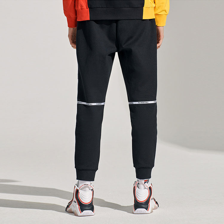 FILA FUSION Athleisure Casual Sports Printing Bundle Feet Knit Long Pants Black T11M115604F-BK