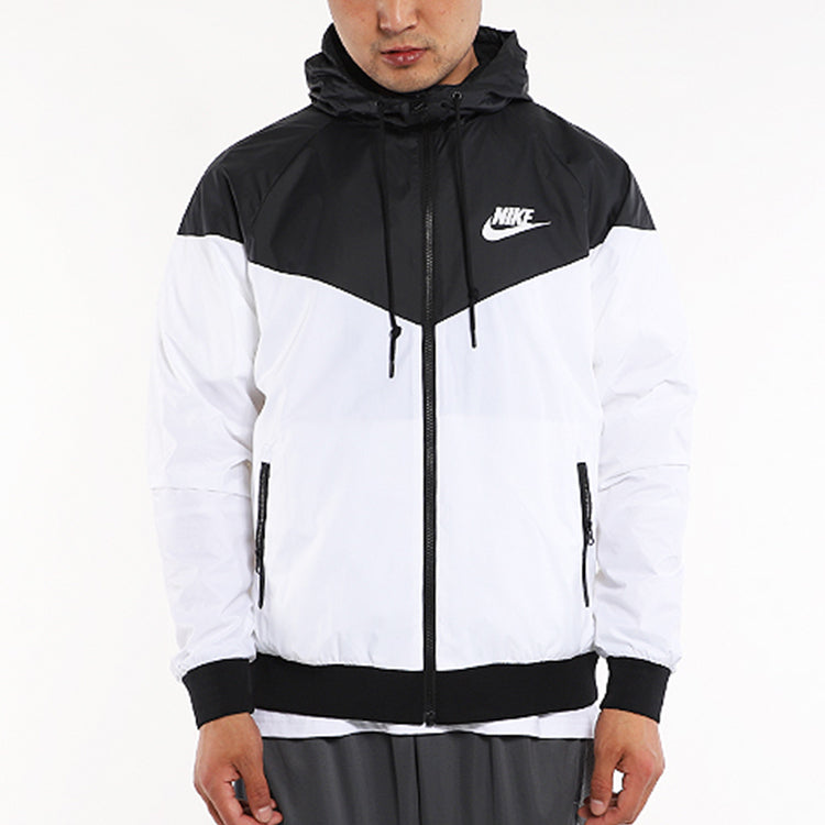 Nike Woven Windproof Athleisure Casual Sports Colorblock Hooded Jacket Black White AJ7936-100