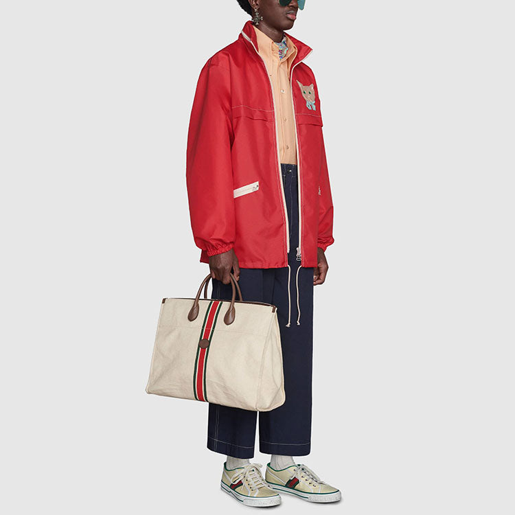 Men's Gucci FW21 Cat Zipper Stand Collar Canvas Jacket Red 654025-ZAGPU-6482