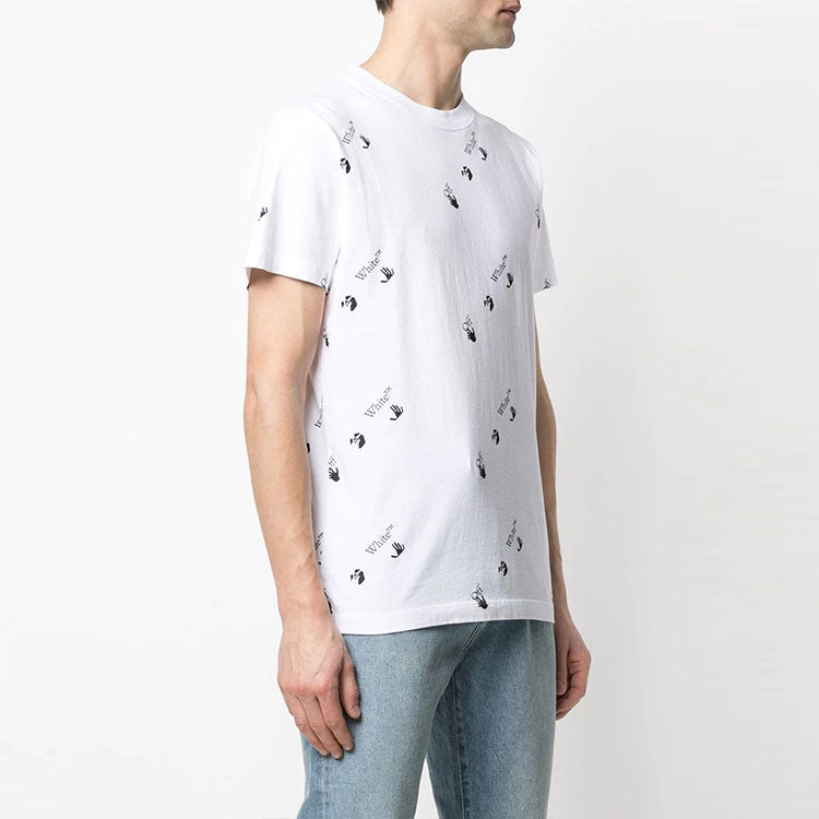 Off-White FW21 Logo Full Print Round Neck Short Sleeve Ordinary Version White OMAA027R21JER0120110-1