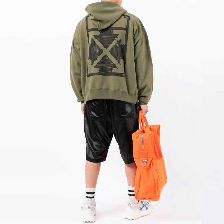 Men's Off-White FW21 Logo Printing Long Sleeves Loose Fit Green OMBB085F21FLE0175510