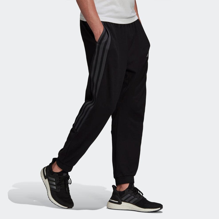 Men's adidas Fi Trvl 3-Stripes Sweatpants Casual Breathable Stripe Sports Pants/Trousers/Joggers Japanese Version Black HE2265