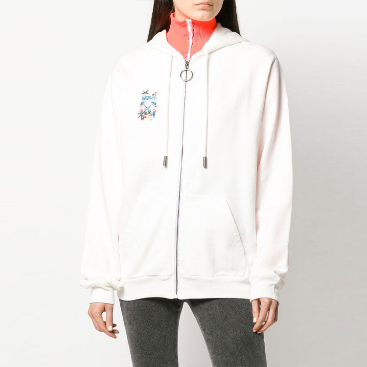 (WMNS) Off-White Zipper hooded Long Sleeves Hoodie Ordinary Version Creamy White OWBE003E190030630130