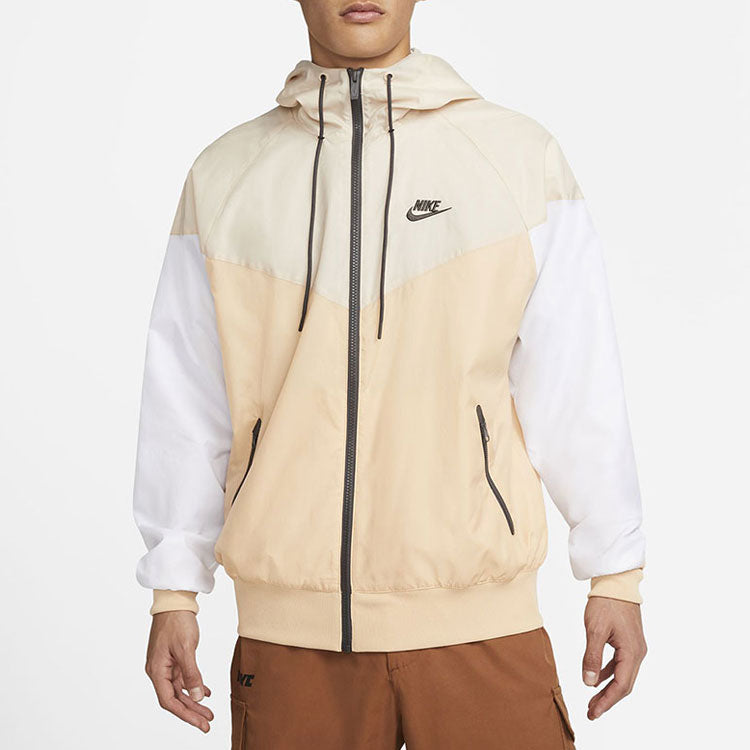Men's Nike Sportswear Windrunner Sports Training Colorblock Logo hooded Woven Jacket Khaki DA0002-268