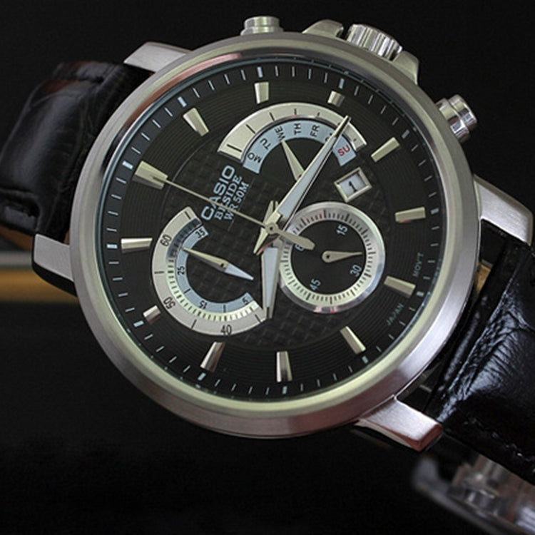 Men's CASIO Large Series Fashion Stylish Business Casual Waterproof Quartz Leather Strap Watch Mens Black Analog BEM-506L-1AV