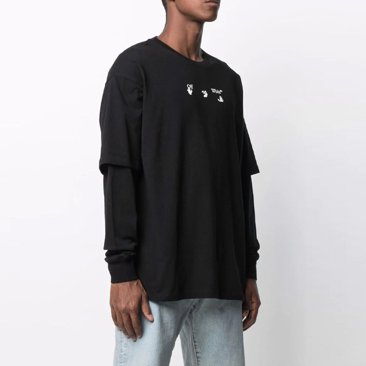 Off-White FW21 Alphabet Pattern Printing Round Neck Long Sleeves Black OMAB022S21JER0021025