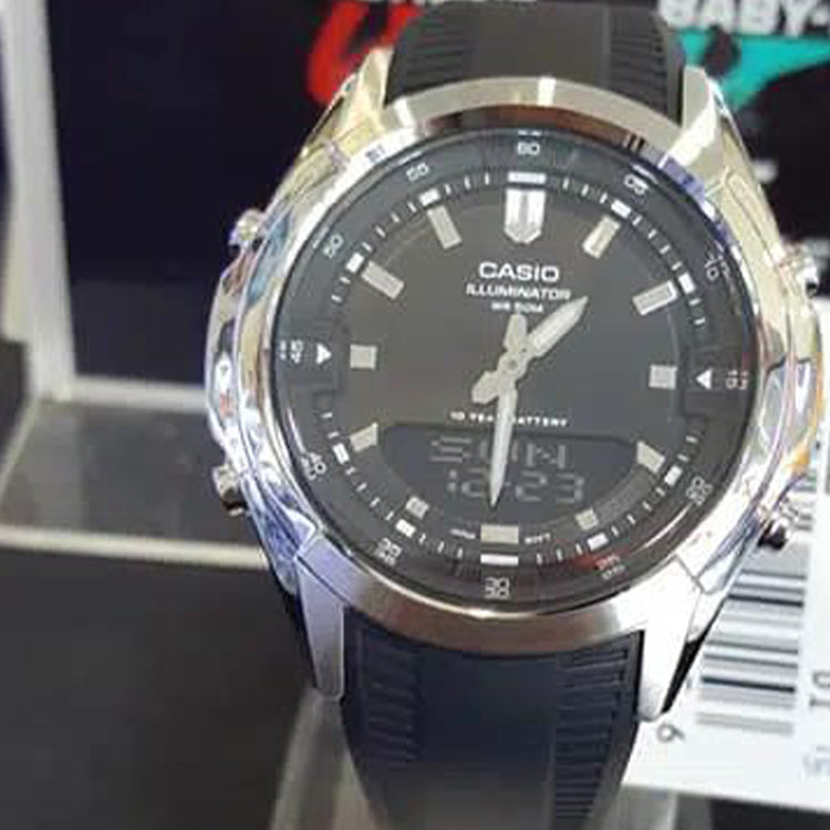 Men's CASIO Waterproof Quartz Automatic Calendar 46mm Resin Strap Watch Mens Black Analog/Digital Combo AMW-840-1AVDF