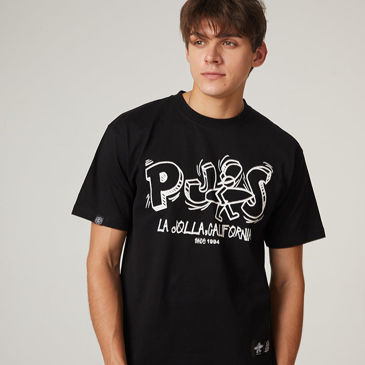 PJs Vigor Surf Alphabet LOGO Basic Pattern Casual Pure Cotton Unisex Black 20SSTS1006-P