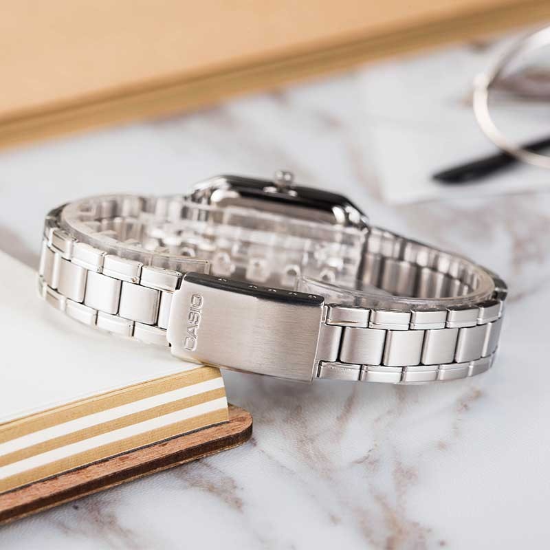 CASIO Square Stainless Steel Band Stainless Steel Strap Black Analog LTP-V007D-1E