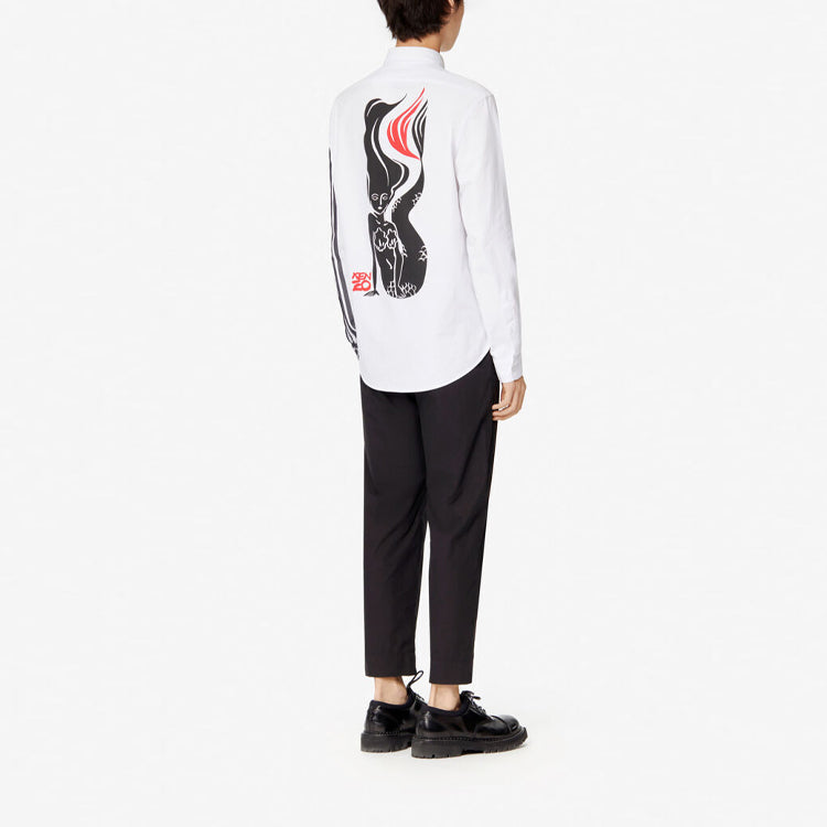 Men's KENZO Character Pattern Long Sleeves White Shirt FA55CH4141LB-01