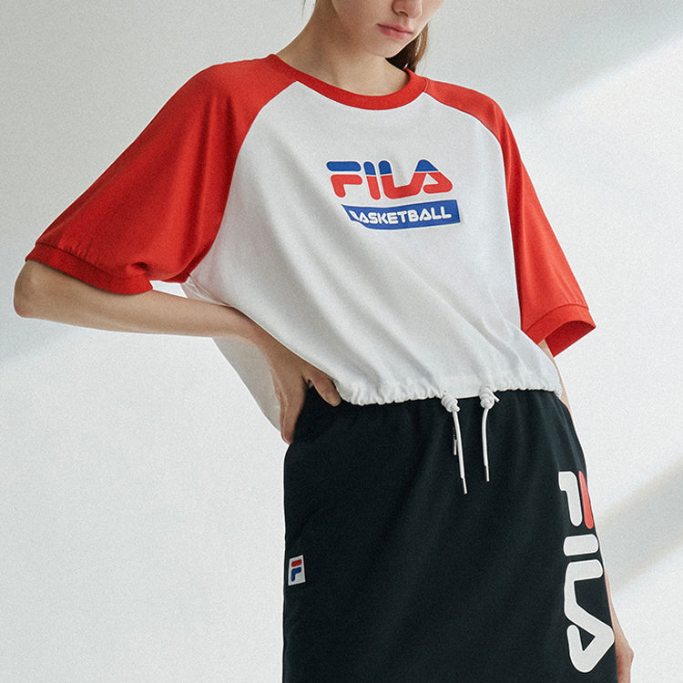 (WMNS) FILA FUSION FILA LOGO Short Sleeve Red White Splicing T11W022118F-RD
