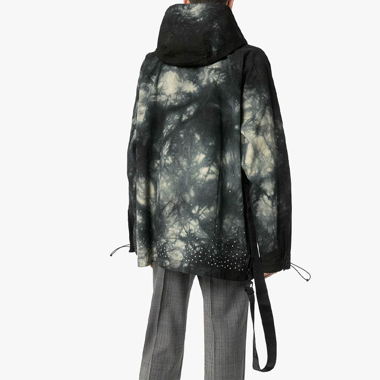 Men's Off-White Tie Dye Crystal Pullover Hooded Jacket Loose Fit Black OMEA211S20H860206100