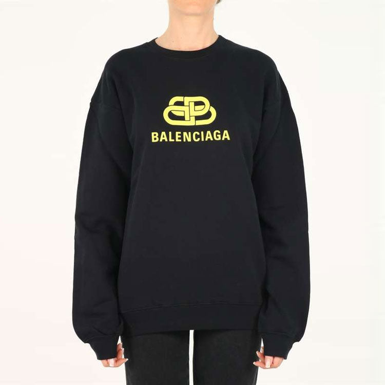 (WMNS) Balenciaga SS21 Logo Loose Swea Round-neck Long Sleeve Black 578132TEV191361