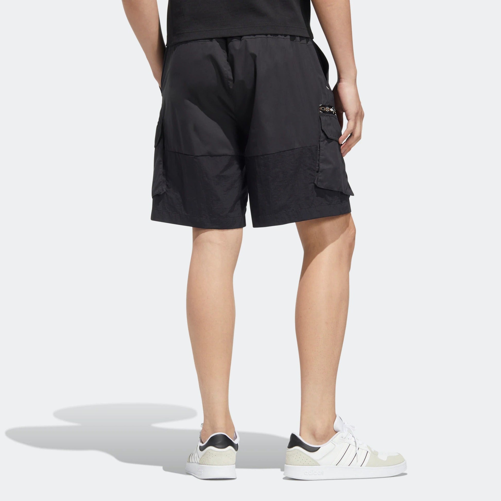 Men's adidas neo Athleisure Casual Sports Solid Color Woven Cargo Pocket Shorts Black HC9737