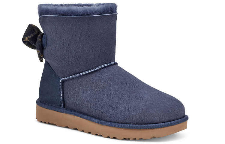 (WMNS) UGG Mini Bailey Bow Plaid Ribbon 'Navy Blue Grey' 1119115-NAVY