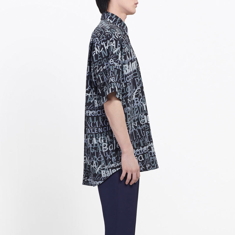 Balenciaga 'Mixed Typo' Logo Print Short Sleeve Shirt 'Black Grey' 556854TELF21269