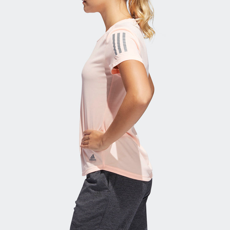 (WMNS) adidas Own The Run Sports Short Sleeve Tee 'White Pink' DX1975