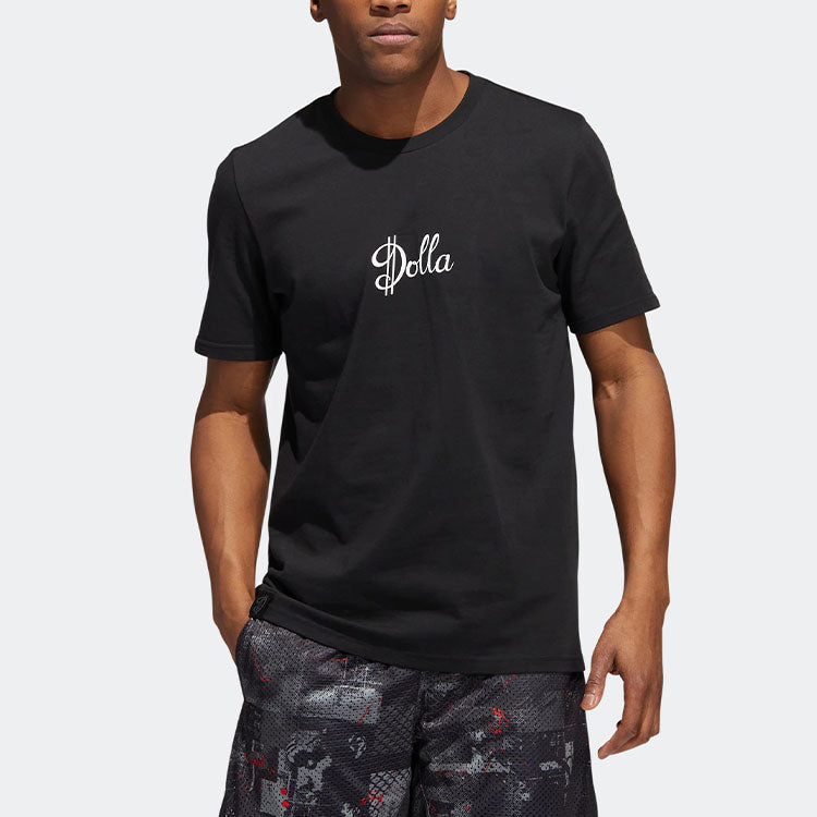Men's adidas Alphabet Printing Sports Round Neck Short Sleeve Black T-Shirt HG4424