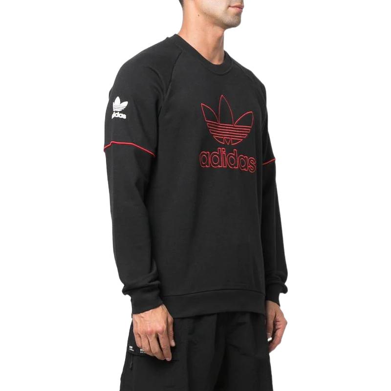 Men's adidas originals SS22 Solid Color Alphabet Large Logo Embroidered Pullover Round Neck Black HP0450