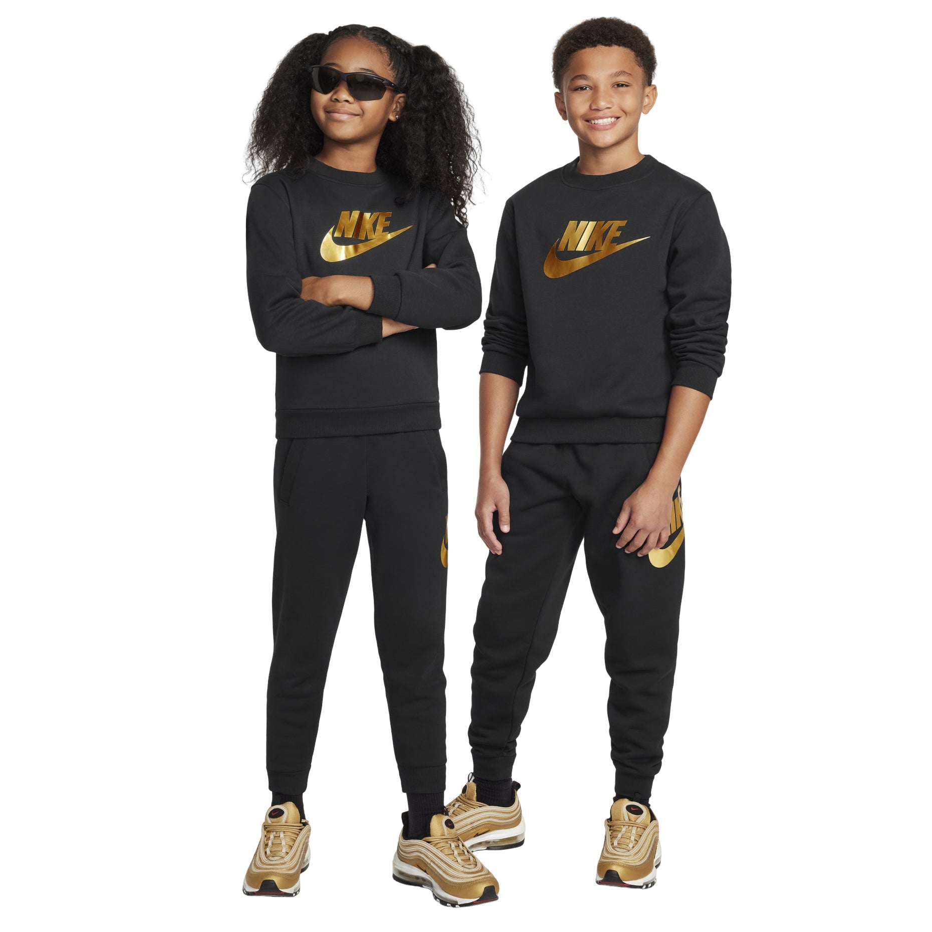 (GS) Nike Sportswear Club Fleece Crew Neck Sweatshirt 'Black Gold' HQ0975-010